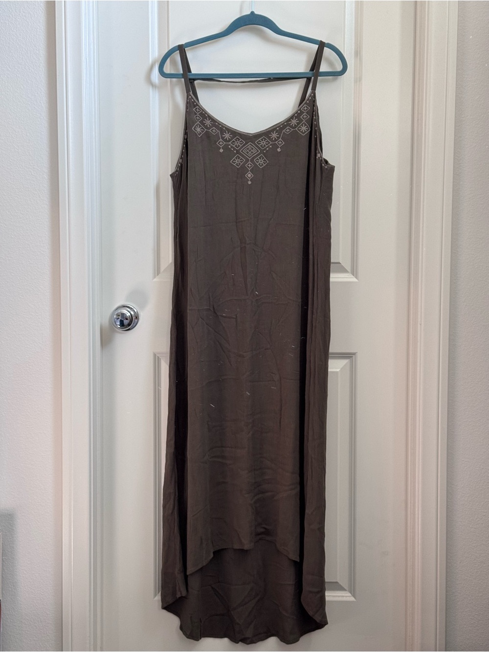 Sonoma khaki embroidered high-low slip dress